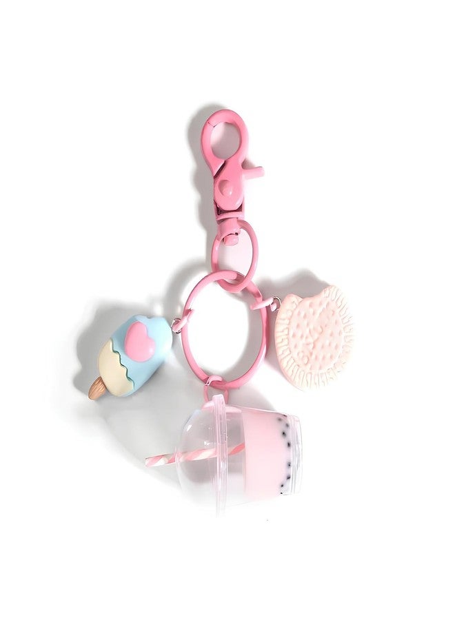 POYAMUSE Kawaii Macaron Color Mini Ice Cream and Boba Keychain Charm, Cute and Whimsical Pendant for Bags, Keys, and Accessories, Colorful Keychain for Women - Pink - Image 1